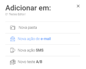 mostra as possibilidades de criar comunicações na tela de campanhas